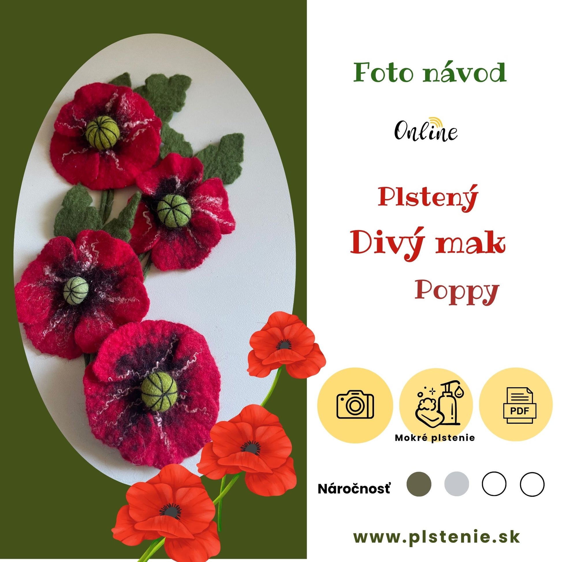 Plstený Divý mak, fotonávod PDF